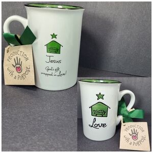 Divinity LOVE MUG Jesus God's Gift Wrapped in Love White and Green 10 oz Cup NWT